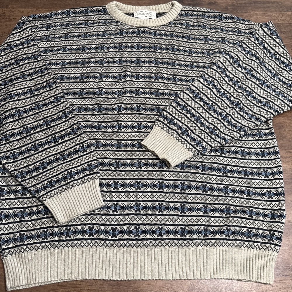 Crossings Men's Fair Isle Pullover Grandpa Sweater Cabin Core Cozy Preppy XXL